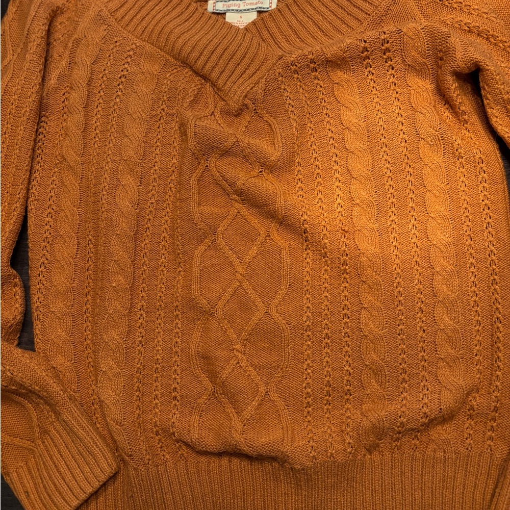 Flying Tomato V-Neck Sweater in Rich Orange